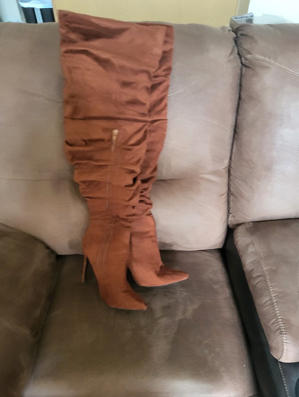 Knee-High Suede Stiletto Boots in Rust